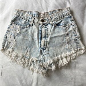 Vibrant Light Blue Frayed Jean Booty Shorts